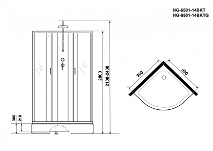 Душевая кабина Niagara NG 6501-14BKT 90x90 стекло тонированное, без крыши, тропический душ