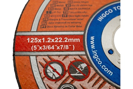 Круг отрезной Metal/Inox (125х1.2х22 мм; Тип 41; A 30; RBF) Ingco MCD121251