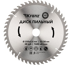 Диск пильный по дереву 250x32/30 мм, 48 зубьев Kranz KR-92-0128