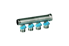 Коллектор Henco 1" с синими шаровыми кранами, 3/4"НР евроконус, 1"-4xEK14,16,18,20 VB060504-BLAUW