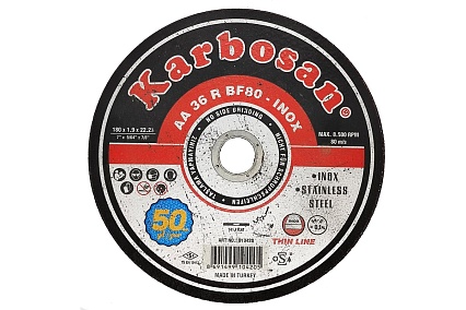 Диск отрезной по нержавеющей стали 180х1.9х22 мм INOX Karbosan 10420