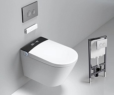 Электронный подвесной унитаз-биде Timo TЕ-751B с инсталляцией и черной матовой кнопкой