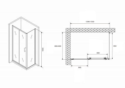 Душевой уголок Abber Schwarzer Diamant AG30130B5-S90B5 130x90 профиль черный