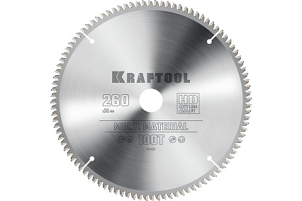 Диск пильный по алюминию Kraftool Multi material 260x30 мм, 100Т 36953-260-30