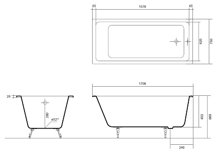 Чугунная ванна Aquatek Альфа 170x75 см AQ8970F-00