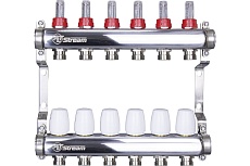 Коллекторная группа с расходомерами Altstream нержавеющая сталь 1&quot;x3/4&quot; 6 выходов 005070105