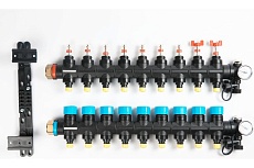 Коллекторная группа с расходомерами Federica Bugatti FB 1&quot;х3/4&quot; 9 выходов, пластиковый коллектор 2015371