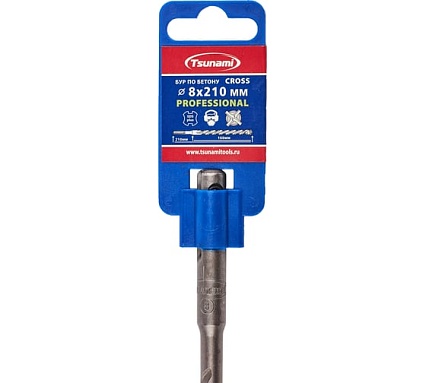Бур по бетону Tsunami PROFESSIONAL Cross 8х210/160 мм, SDS-plus T10610300008210