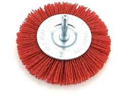 Щетка дисковая 100x10 мм, c хв-м д6x30 мм, ворс красный полимер абразив P80, до 4500 об/мин (код 13-054) EuroBrush EB-D100P80