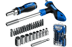 Набор: реверсивная и Т-образная отвертки с насадками 29 шт Зубр Компакт-Т29 25168-H29_z01