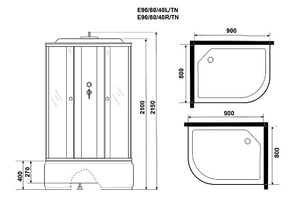 Душевая кабина Niagara Eco E90/80/40L/TN 90x80 стекло тонированное, без г/м, L