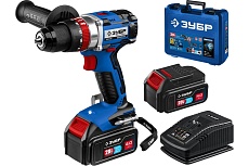 Бесщеточная ударная дрель-шуруповерт Зубр Профессионал 20 В, 2 АКБ, 4 Ач, в кейсе DBS-201-42