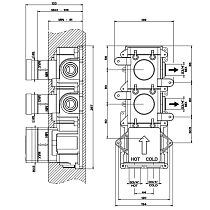 Внутренняя часть Gessi встраиваемого термостатического смесителя с 2мя независимыми выходами