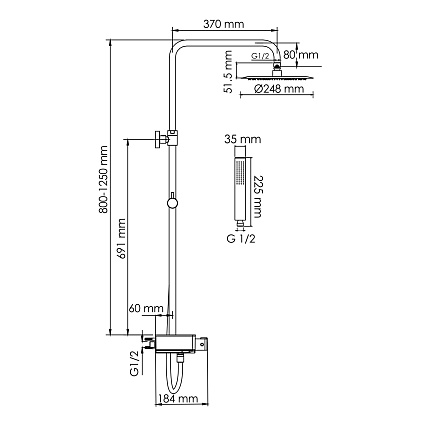 Душевая стойка WasserKRAFT A114.258.218.CB Thermo с термостатом, хром/черный