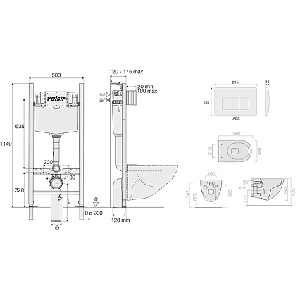 Подвесной унитаз с инсталляцией Valsir Winner S KIT VSMG 7317 Slim P1, 4в1, кнопка золото матовое