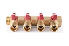 Коллектор с шаровыми кранами PROFACTOR в/н 3/4&quot; х 4 вых 1/2&quot;нар PF MV 264.4