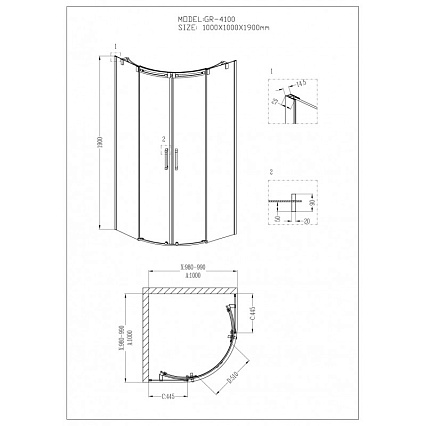 Душевой уголок Grossman Galaxy GR-4100 100x100 четверть круга