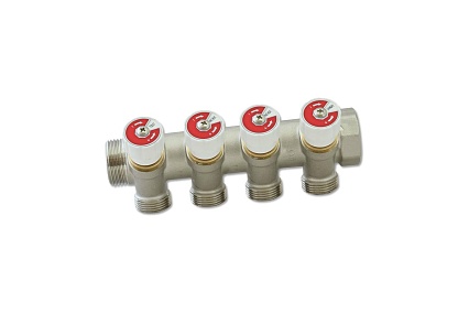 Коллектор НВ 1 4х3/4EK Н 40мм никелированный с вентилями Uni-Fitt 406N4340
