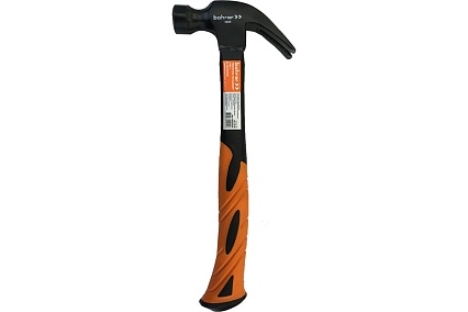 Молоток-гвоздодёр Bohrer 450 г, рукоятка фибергласс с резиновым покрытием, круглый боек, с магнитом 45015145