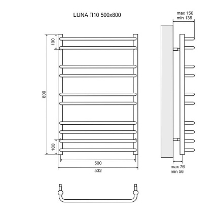 Полотенцесушитель водяной Lemark Luna LM41810 П10 50x80