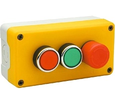 3-х кнопочный серо-желтый пост EMAS авар. стоп, d30 мм, 1НО+2НЗ, 240В, 4А P3EC1A2BE30