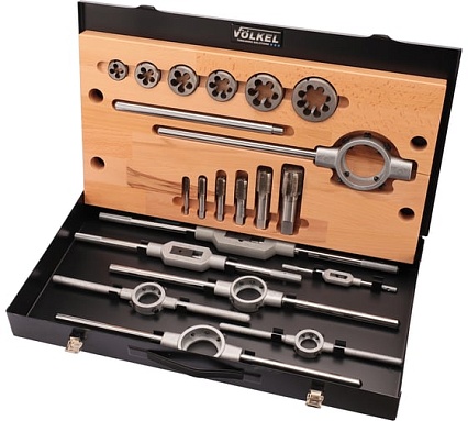 Набор метчиков и плашек VOLKEL NPT 1/8-1.0 HSS-G 20пр V48025