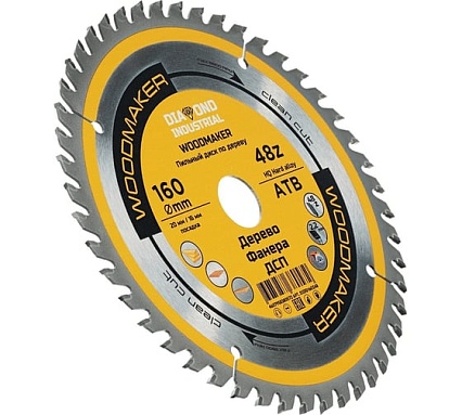 Диск пильный по дереву Woodmaker 160x20/16 мм, Z=48 ATB Diamond Industrial DIDD160Z48