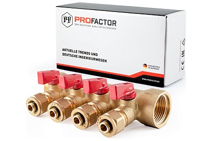 Коллектор с шаровыми кранами PROFACTOR в/н 1" х 4 вых 16 цанга PF MVP 267.4