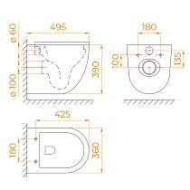 Подвесной унитаз RGW SW-44 безободковый, с микролифтом 65420244-01