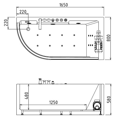 Акриловая ванна Gemy G9227 E 165x80 R