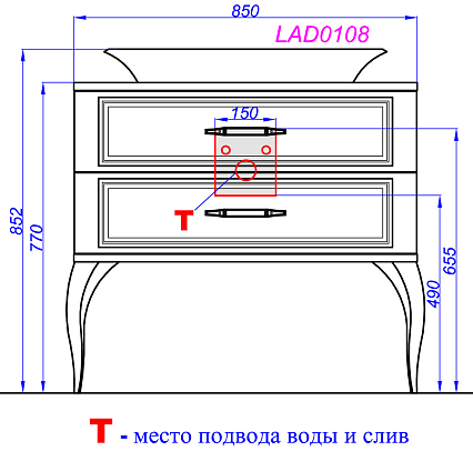 Тумба с раковиной Aqwella 5 stars LaDonna 85 см черный LAD0108BLK