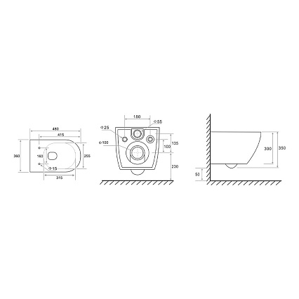 Подвесной унитаз TECEspring MODEL K 9700997 безободковый со смывом Tornado flush