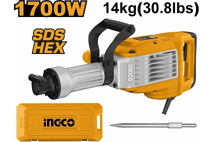 Отбойный молоток Ingco 1700Вт HEX 50Дж кейс INDUSTRIAL PDB170068