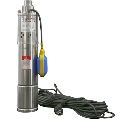 Насос скважинный винтовой Millennium 4" 250 Вт/95 м/1,9м3/час с нержавеющим корпусом с поплавком НВ490ВП(СН495ВП)