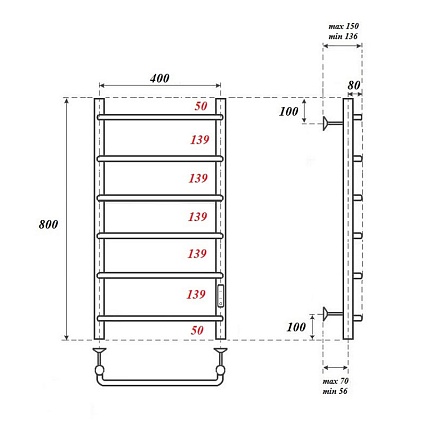 Полотенцесушитель электрический Point PN08848 П6 40x60 диммер справа, хром