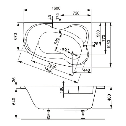 Акриловая ванна VagnerPlast Melite 160x105 R