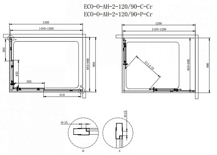 Душевой уголок Cezares ECO-O-AH-2-120/90-P-Cr 120x90 рифленый, прямоугольный