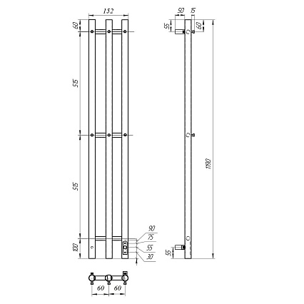 Полотенцесушитель электрический Point Гермес PN12822B П3 120x1200 диммер справа, черный