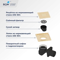 Трап для душа RGW Drain Leo-01-10Gb 10x10 см брашированное золото 60210110-06