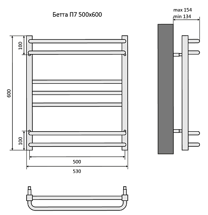 Полотенцесушитель водяной Aquatek Бетта П7 50x60 черный, AQ KRC0760BL