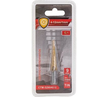 Сверло ступенчатое для цветных металлов G1 4-12 мм Strong СTМ-52904012