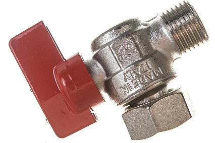Шаровой кран ELSEN угловой, 1/2", 1/2", НВ, ручка-флажок красная, с накидной гайкой EV95.1212