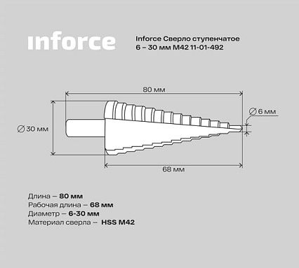 Сверло ступенчатое (6-30 мм; M42) Inforce 11-01-492