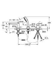 Смеситель для ванны Grohe Bauedge 3-х позиционный