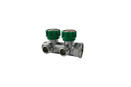 Коллектор с регулирующими клапанами SANTECHSYSTEMS 129-8672 3/4", 2 выхода под плоское уплотнение 1/2" н/р, межосевое расстояние между выходами 45мм