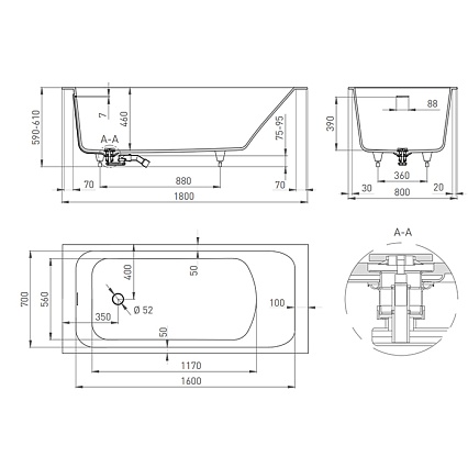 Ванна из литьевого мрамора Salini Orlando Kit S-Sense 180x80 102112G встраиваемая, белый глянцевый