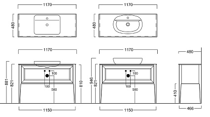 Тумба с раковиной Kerama Marazzi Plaza Classic 120 см, 1+1 ящик, белый