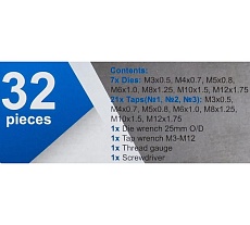 Набор метчиков и плашек JBC 32 предмета (М3x0.5,М4x0.7,М5x0.8,М6x1,М8x1.25,М10x1.5,М12x1.75) -M032-1(64892) JBC-M032-1(64892)