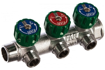 Регулирующий коллектор FAR 3/4" (ВР-НР) с 3 отв. 1/2" НР, плск.упл (заглушка для коллектора FK 4150 34 в комплекте) FK 3822 3412TP41