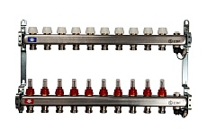 Коллектор из нержавеющей стали с расходомерами, с клапаном вып. воздуха и сливом 10 вых. STOUT SMS-0927-000010